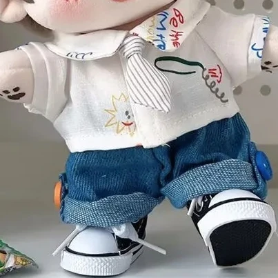 Ropa para muñecas, ropa Original para muñecas de algodón de 20cm, bonita figura de peluche, camisa, corbata, conjunto de pantalones vaqueros
