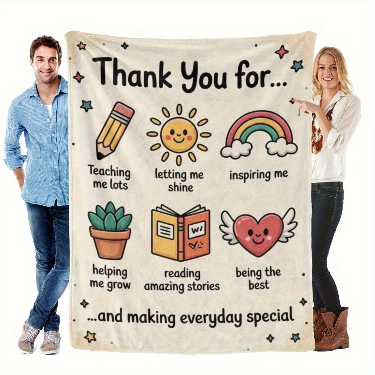 Deluxe Thank you for inspiring me with comfortable blanket-soft retro throw with heartfelt message and lovely illustrations,