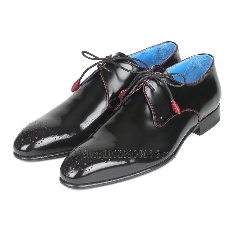 Zapatos Derby transpirables con punta cuadrada para hombre, zapatos de vestir con cordones, lujosos, hechos a mano, para fiesta y oficina, color negro