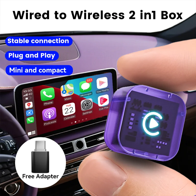 2026 Ultra Mini CarPlay Android Auto Bezprzewodowy Smart Box 2w1 Plug&Play Dla iPhone'a i Telefonów Android Do Volvo Benz Mg Kia Chery VW
