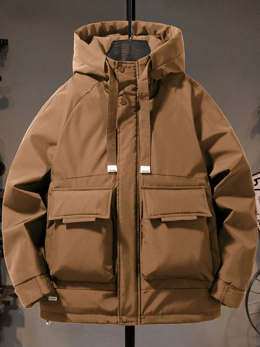 

Trendy Men's Thermal Cotton Jaet with Hood Multi-ket Outdoor Casual Winter Cold Resistance Warmth Enhanced Outerwear