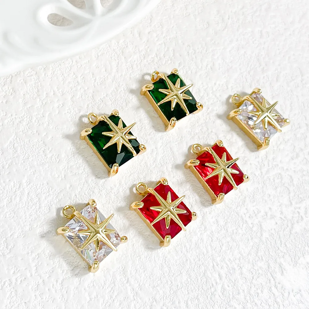 20pcs/ Bag  Copper gold-plated crystal glass cross star shaped rectangular pendant DIY jewelry making accessories