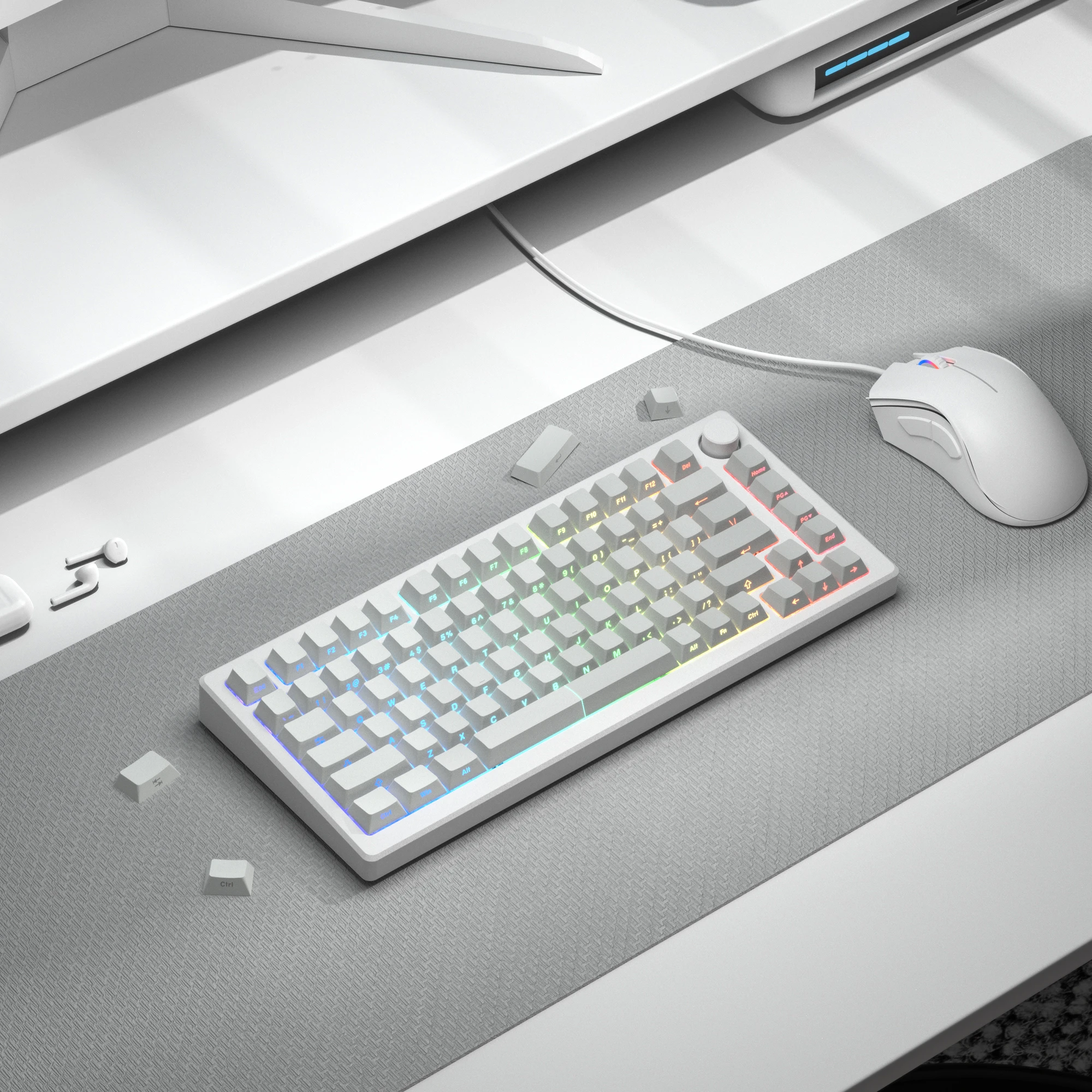 Imagem -06 - Gradiente Cinza e Branco Pbt Keycaps Double Shot Side Print Brilhar Através de Backlit Teclado Mecânico mx 108 87 84 64 61 121 Key