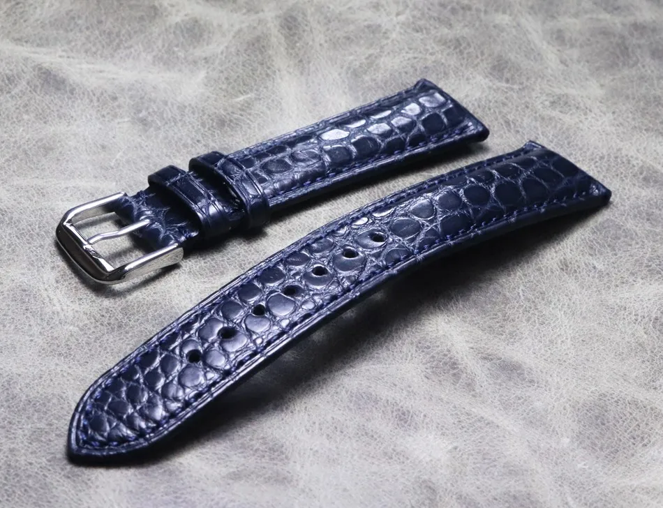 Blue Crocodile Leather Alligator Strap for Longines Master Omega Men and Women Pin Clasp Watchband 18 19 20 21 22mm Watch Strap