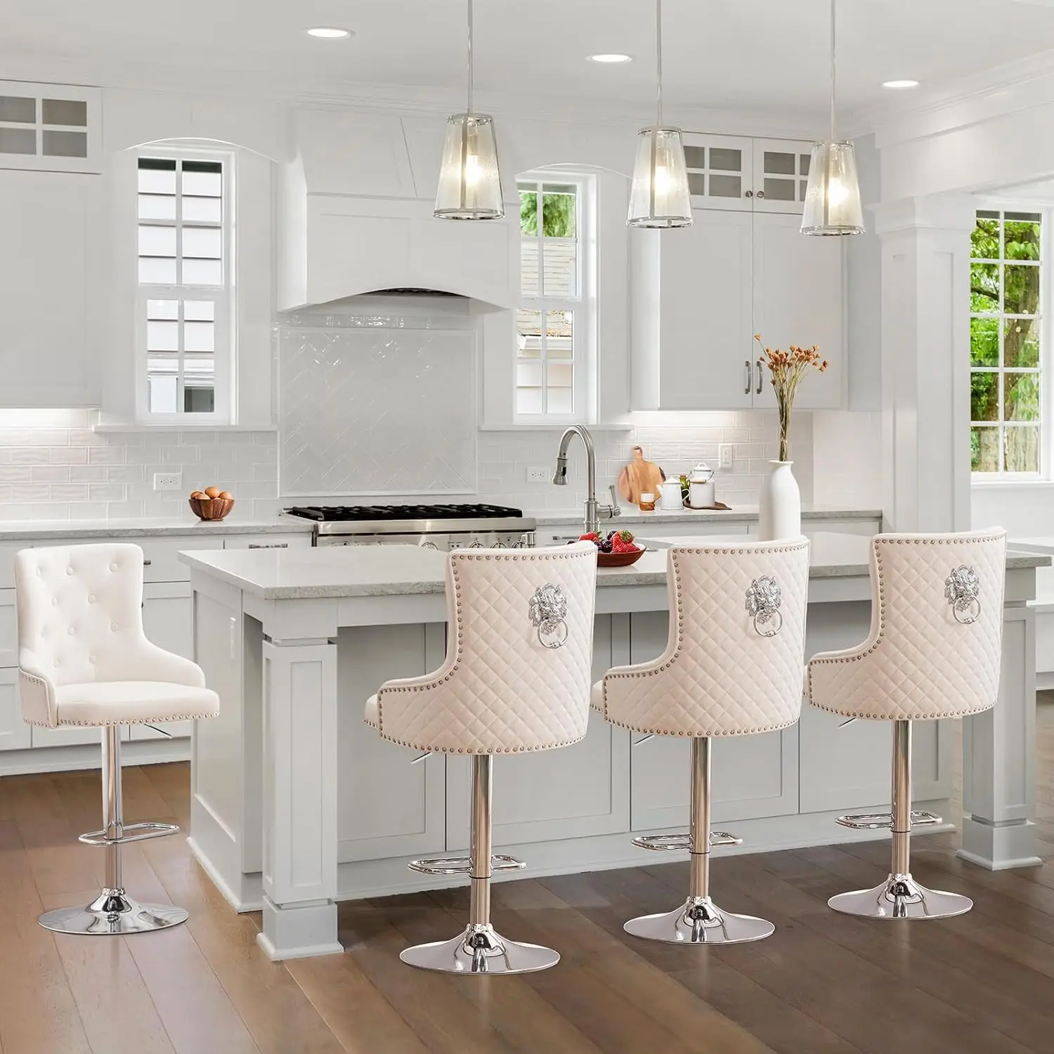 

Velvet Lion Bar Stools Set of 4, Modern Height Adjustable Swivel Barstools,Tufted Counter Height Bar Stools Upholstered Chairs