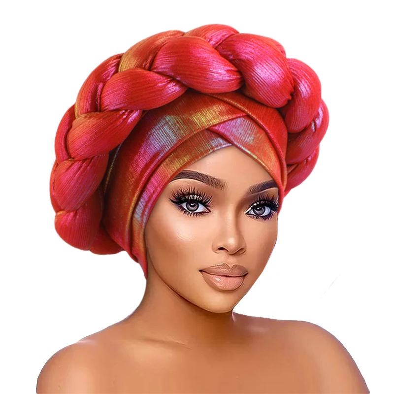 Muslim African Turban Headscarf With Big Braids Head Wrap Twisted Head Turbans Headwear Shinning Braid Hair Cover Accessories