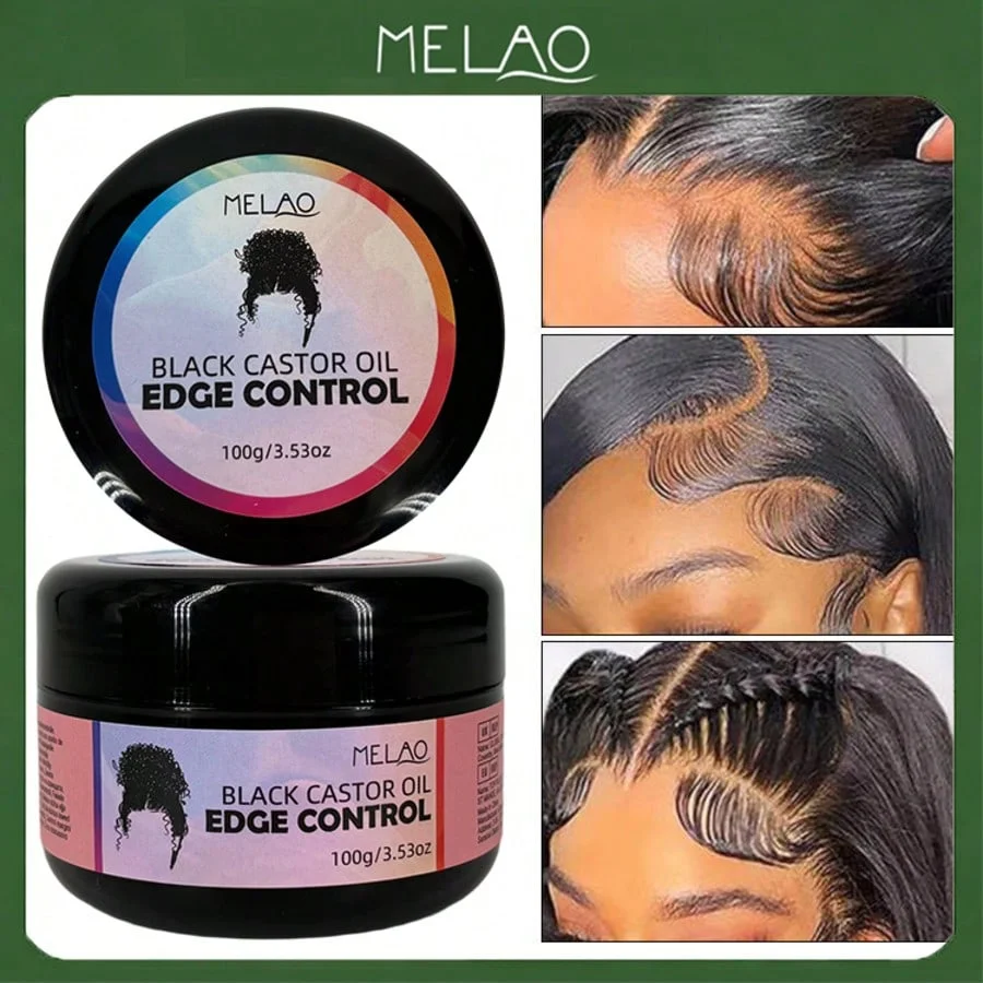 Black Castor Oil Edge Control, MELAO Strong Hold Edge Control Gel, for Natural & Textured Hair, Defines Hairline, Smoothes Holds
