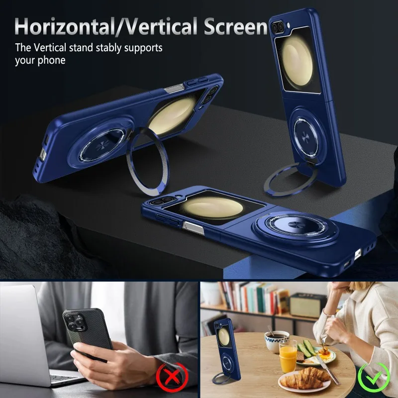 360° Magnetic Rotate Holder Ring Phone Case for Samsung Galaxy Z Flip 6 5 4 Flip6 Flip5 Flip4 Flip3 Hard Shell Protection Cover