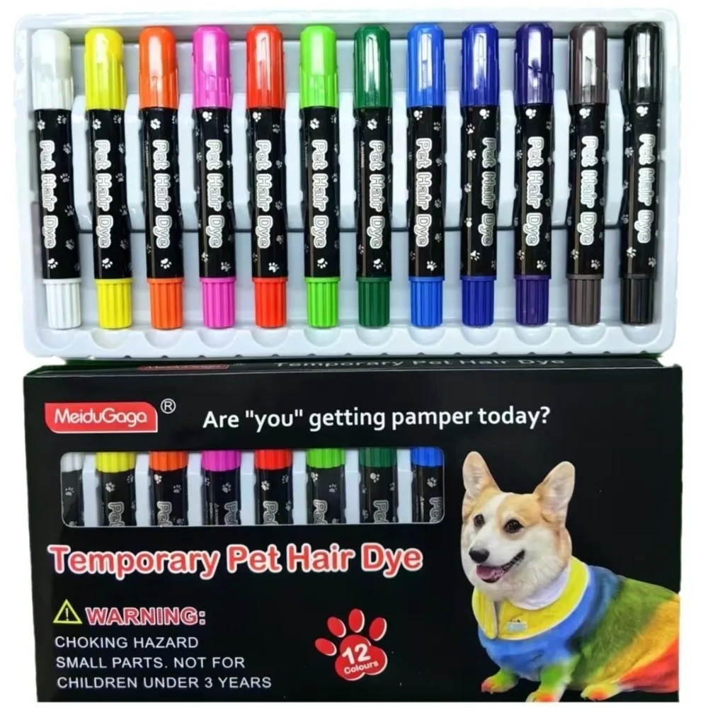Colorful 12 Colors Pet Hair Dye Stick Non-Toxic Disposable Dog Hair Dye Water Soluble Washable Animal Marker Pet Styling