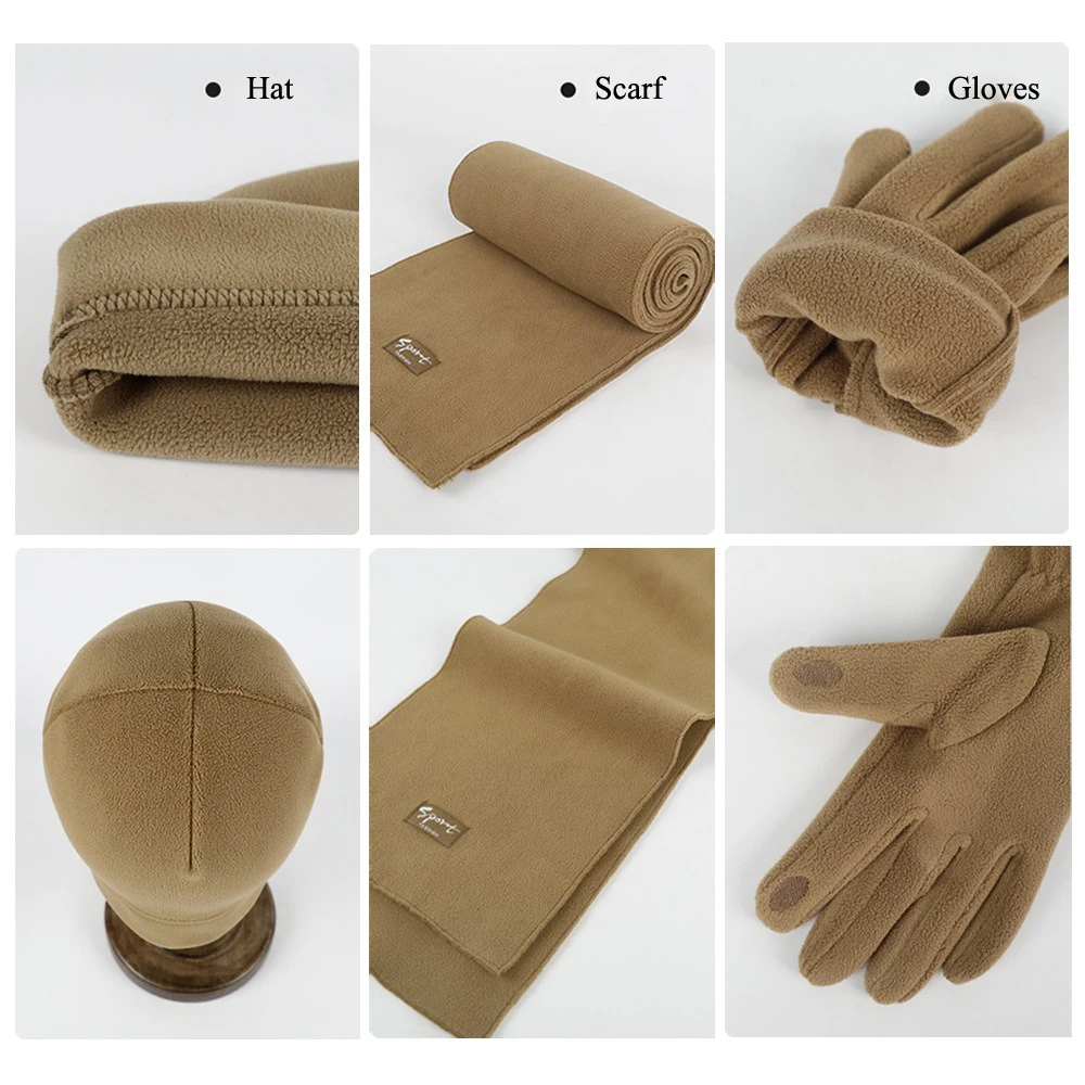 Winter Beanie Hat Scarf Touchscreen Gloves Set for Men and Women Outdoor Sport Warm Fleece 3 Piece Set Beanie Gloves Long Scarf