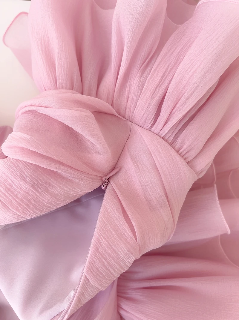 Vestido Corto de Cintura Alta con Tirantes y Lazo Rosa, Falda Pada para Mujeres de Baja Estatura, Falda en Línea A a la Mo...