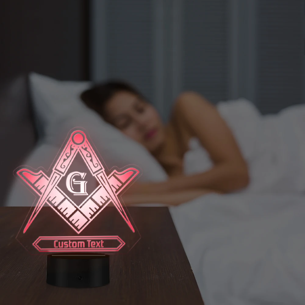 Símbolo maçônico LED Iluminado Night Light, Máscaras personalizadas gratuitas, logotipo acrílico Edge Lit, Home Decor, lâmpada de emblema profissional