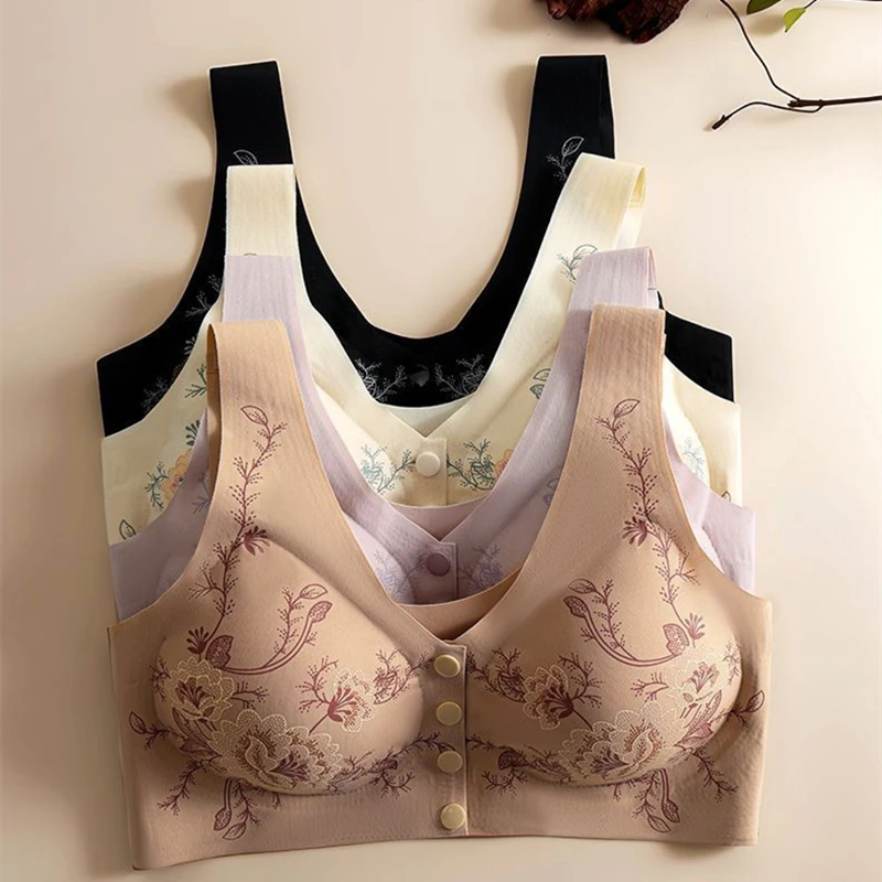 Damen-BH im chinesischen Stil mit Stickerei, Vorderverschluss, kabelloser Push-Up-BH, sexy Spitze, bequemer BH