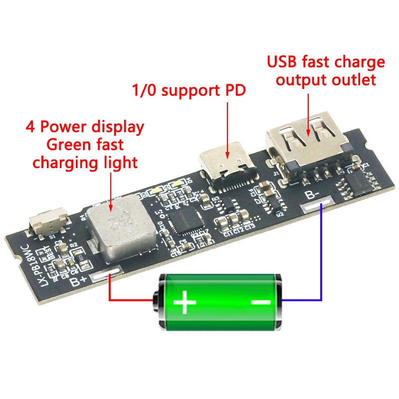 QC3.0 QC2.0 Dual USB 18W Type-C USB SW6106PD Fast Charge Mobile Power Bank 18650 Charging Module With Indicator