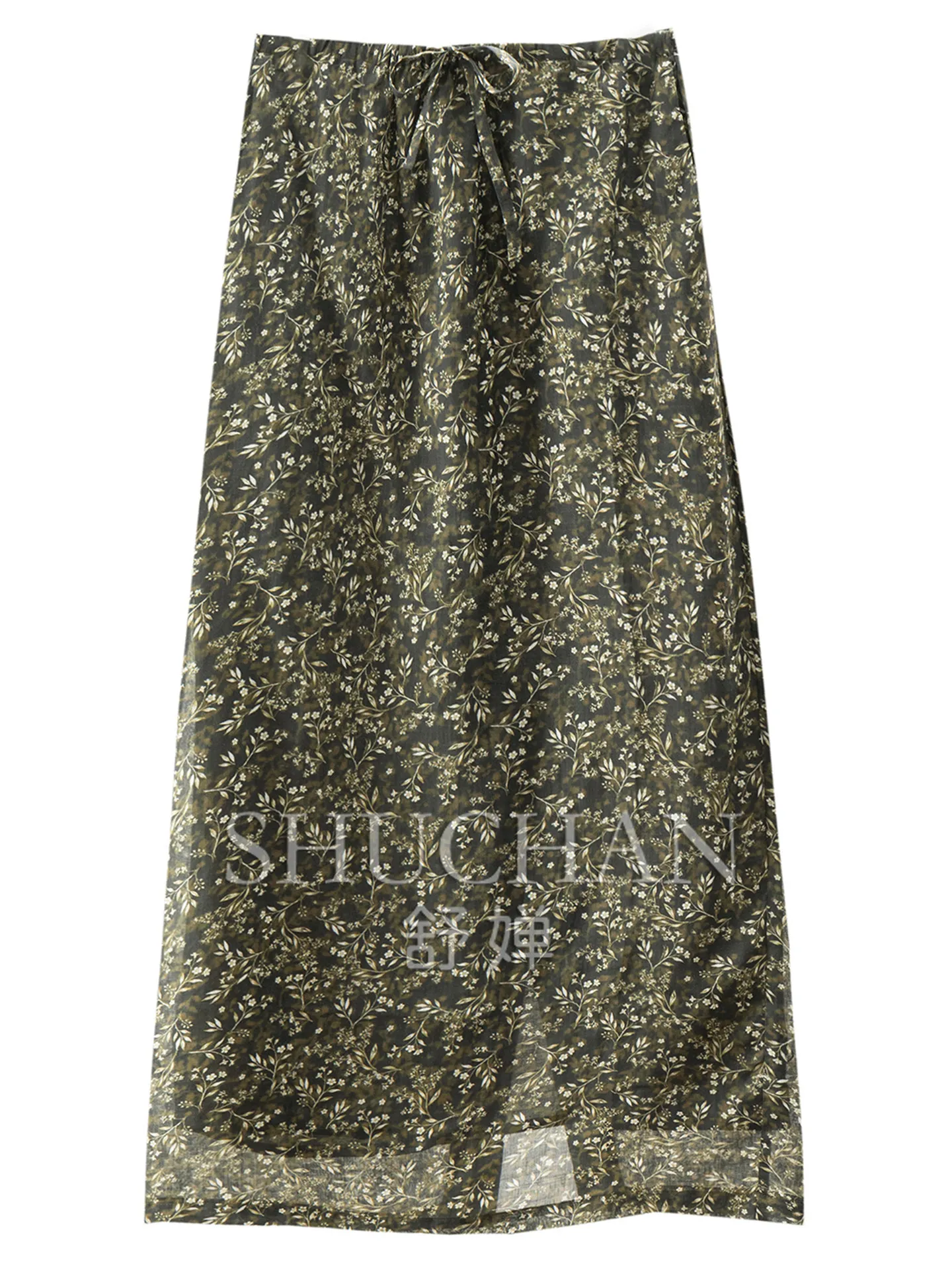 French Retro Floral 100% Ramie Elastic High-waisted Skirt Women 43W8 Korean Fashion Clothing Long Skirts for Women