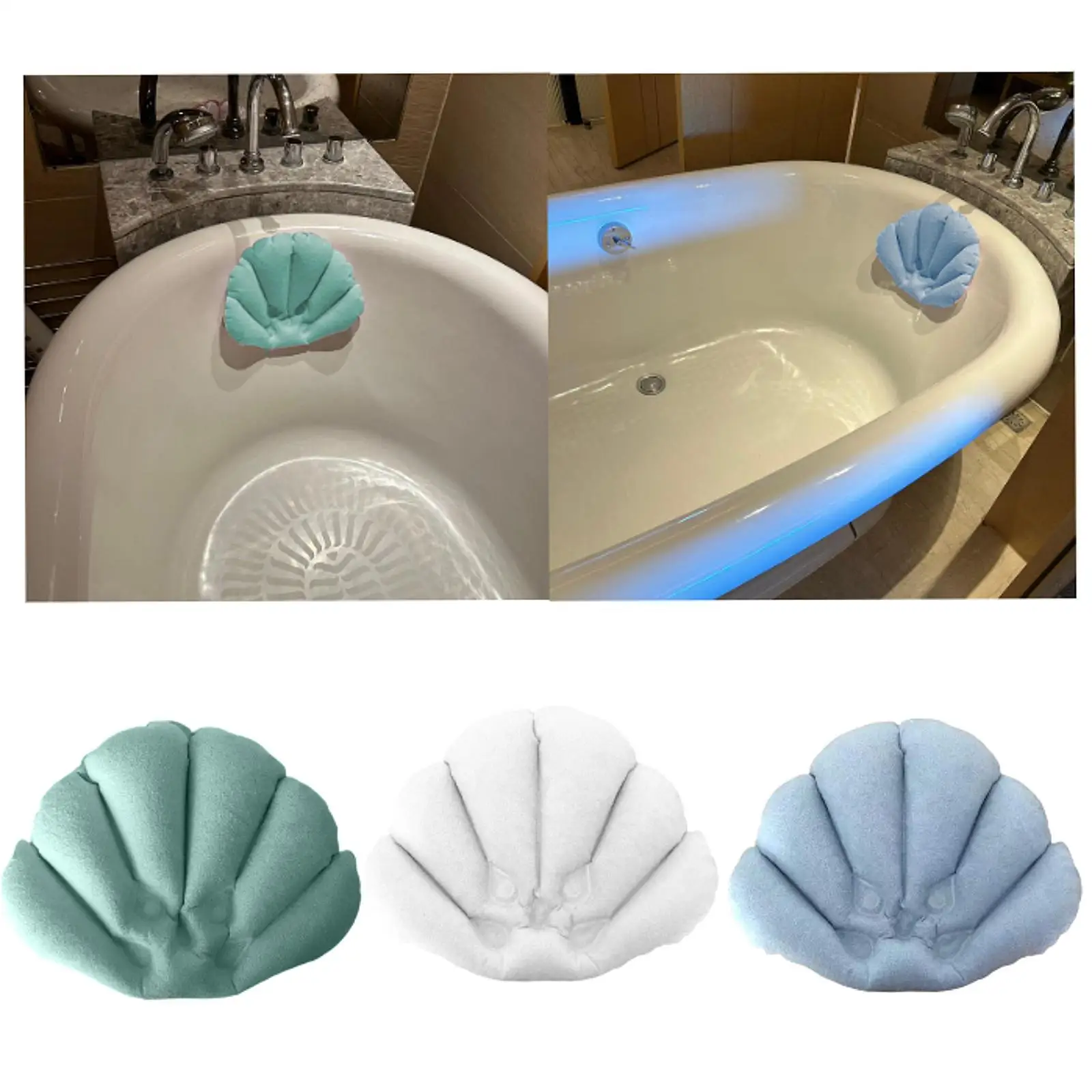 Inflatable Bath Pillow Easy to Clean Soft Head Support Cushion Shell Shaped