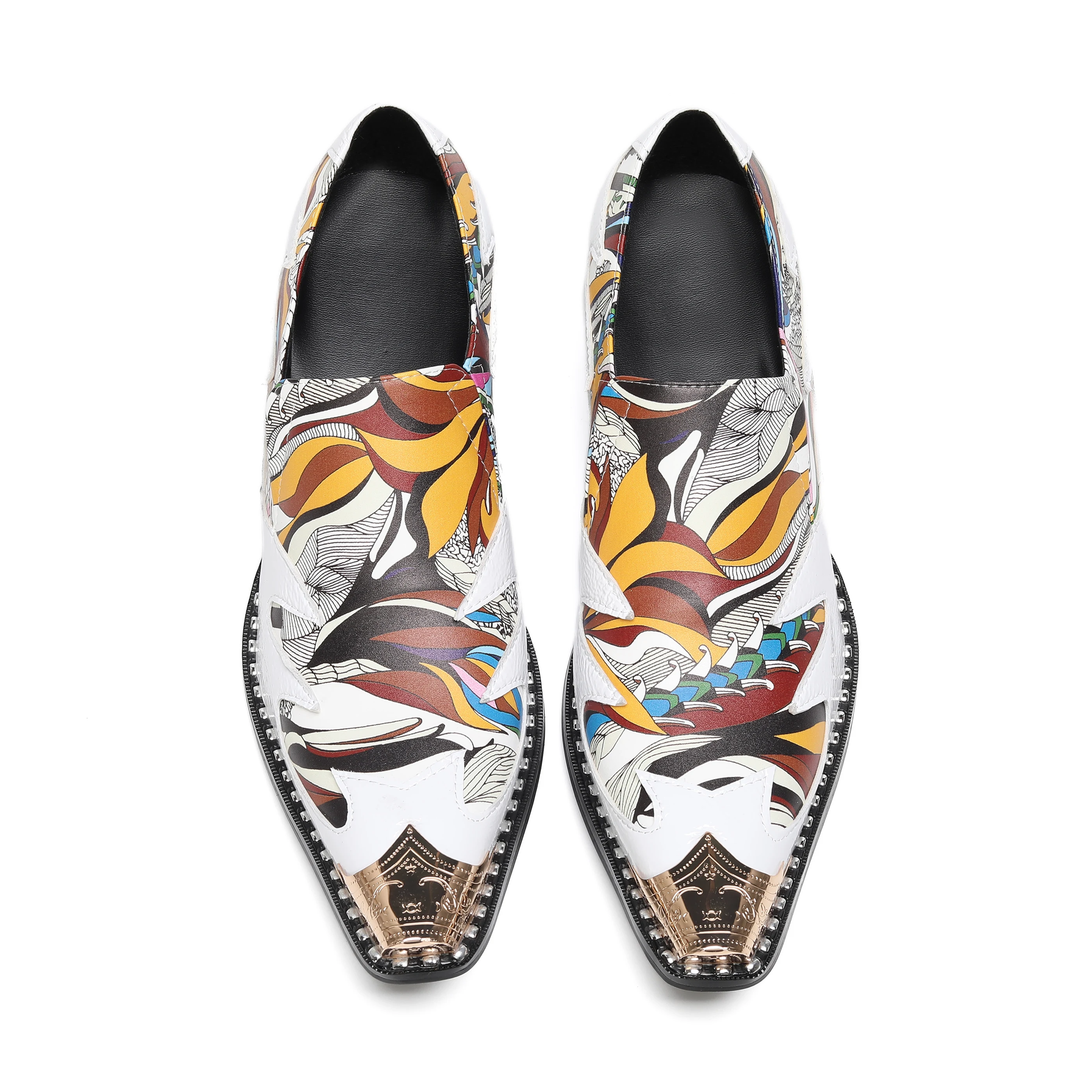 Handcrafted Men's Shoes White-Printed Genuine Leather Dress Shoes Men's Slip-On Oxfords for Business Parties and Weddings