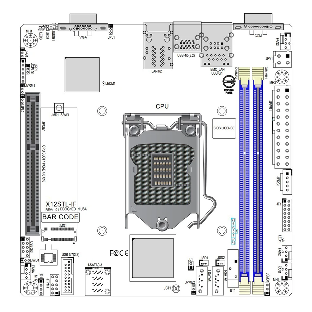 X12STL-IF C252 LGA1200 64GB DDR4-3200MHz M.2 6XSATA3 Mini-ITX Server Motherboard