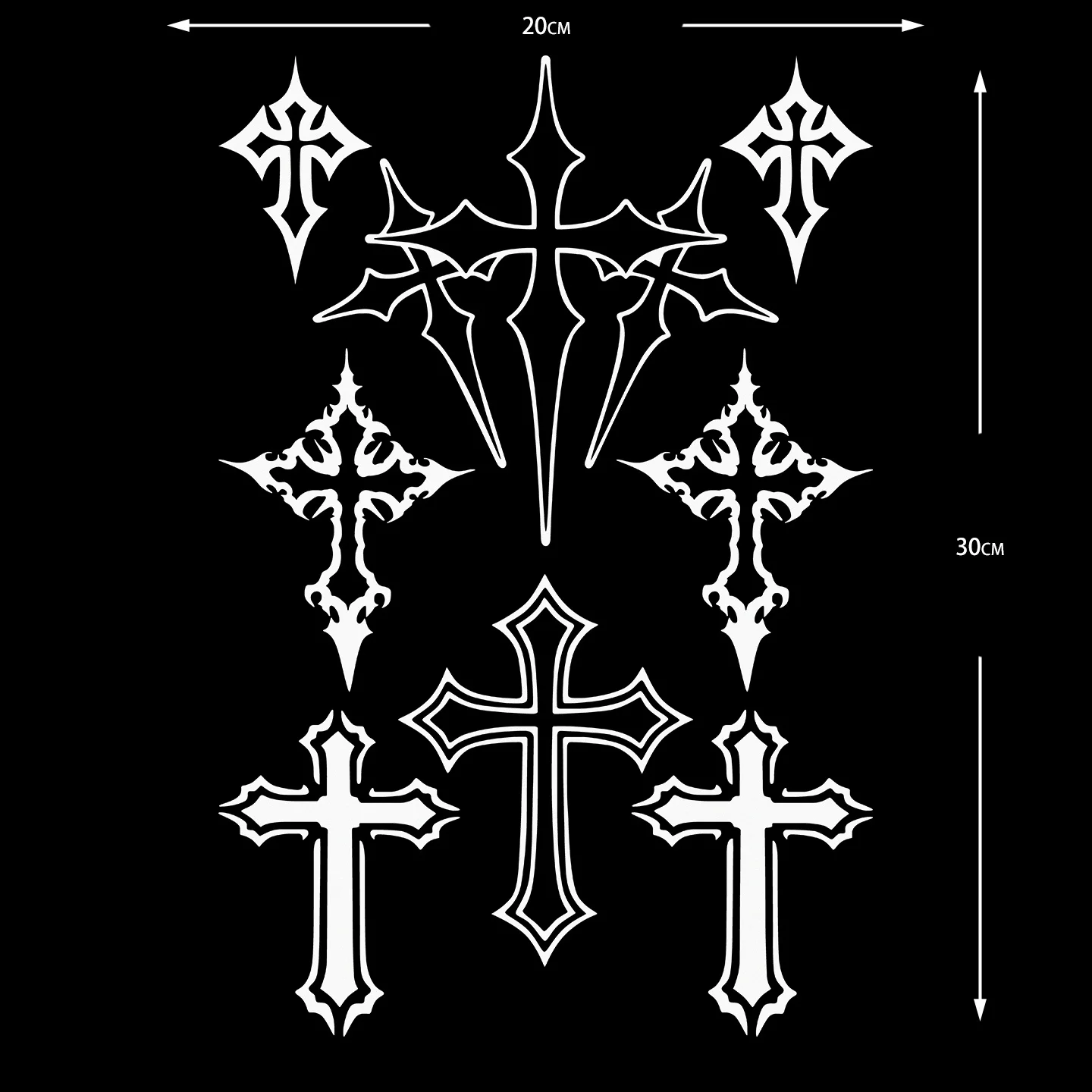 Gothic Cross Multi‑Pattern Vinyl Sticker Sheet Dark Style Decal for Car Motorcycle Helmet Laptop Water Bottle Luggage Bike Frame