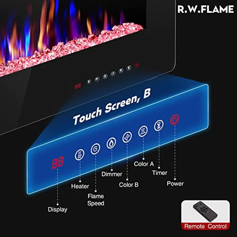 60" Electric Fireplace Wall Mount Remote Control Touch Screen Low Noise Adjustable Flame Timer ETL Approved Heat 400 Sq Ft