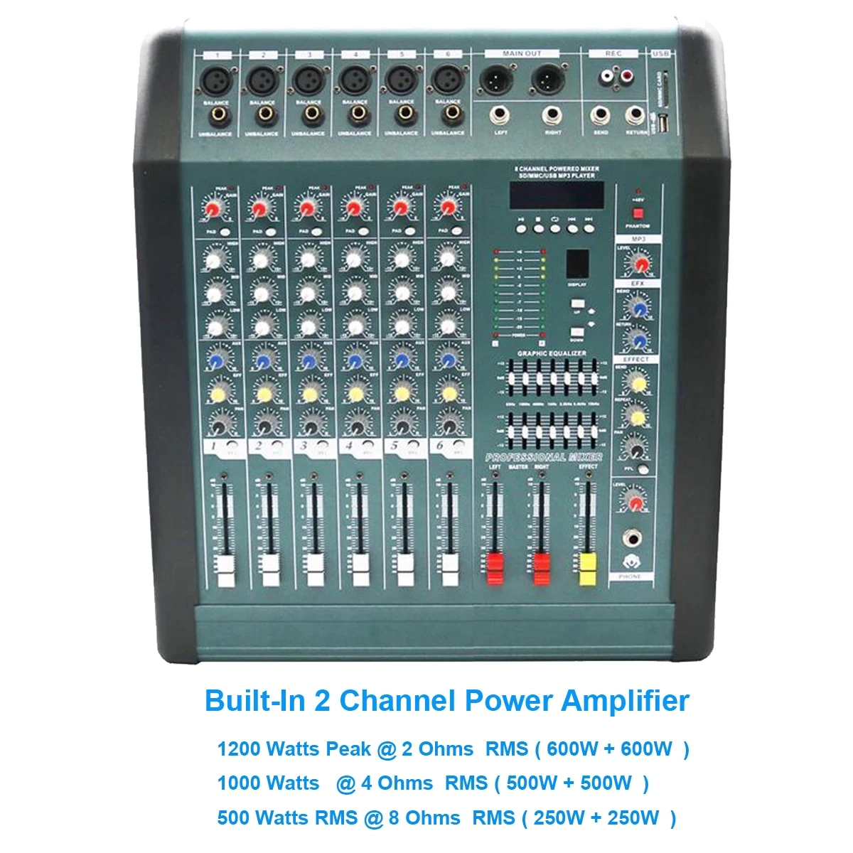 MiCWL 6 قنوات 1200 واط مكبر كهربائي خلط وحدة التحكم خلاط بلوتوث سجل DSP تأثير 2x600 واط المهنية USB ميكروفون خلاط