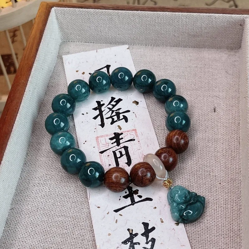 Natural Blue Jadeite Round Bead Women, Ancient , New Style Jade Double-Loop Bracelet