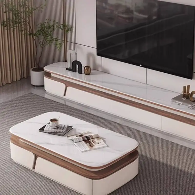 White Hidden Coffee Table Designer Gray Drawer Storage Glass Coffee Table Center Modern Luxury Meuble Salon Furniture Home image 4