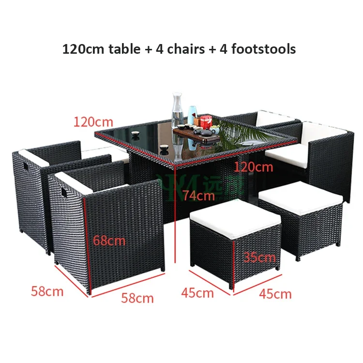 high back outdoor garden cafe furniture pe rattan table and chair Cube dining sets