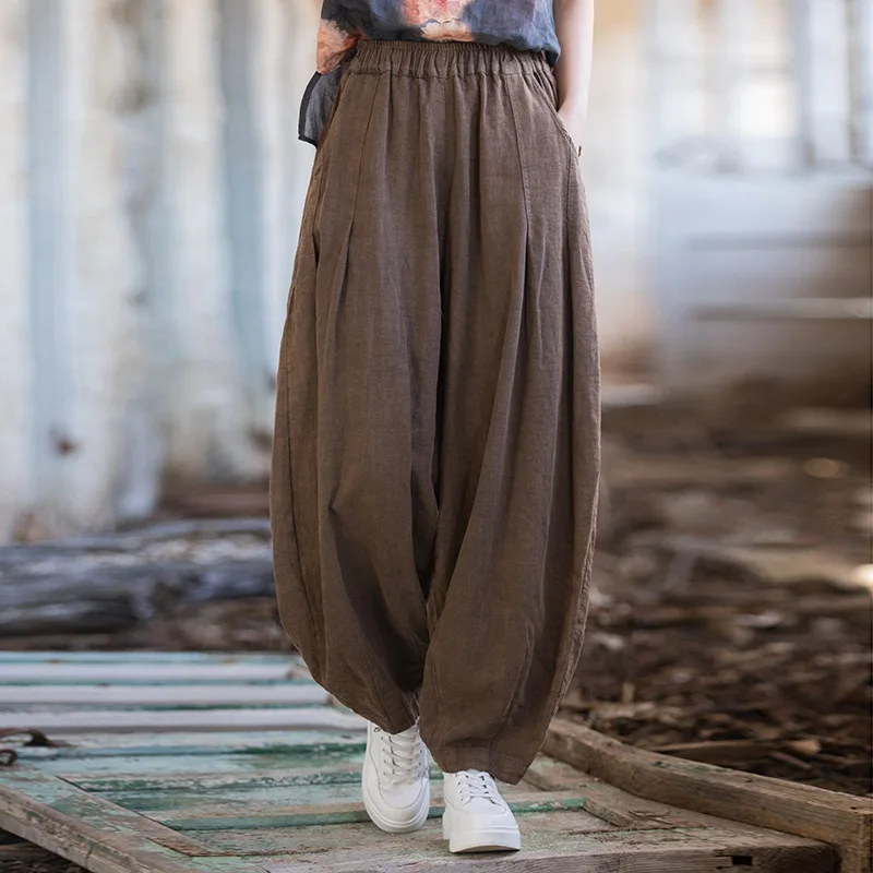 

Ramie sand fried old trousers cotton and linen women's clothing new literary and retro bloomers fashion casual versatile simple