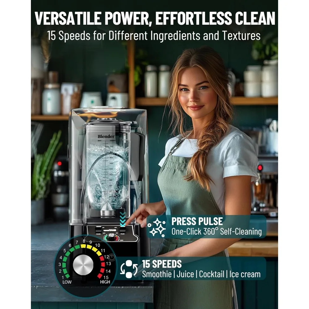 Frullatore commerciale professionale con scudo Custodia sonora silenziosa 2200W Industrie Professionale potente e silenzioso