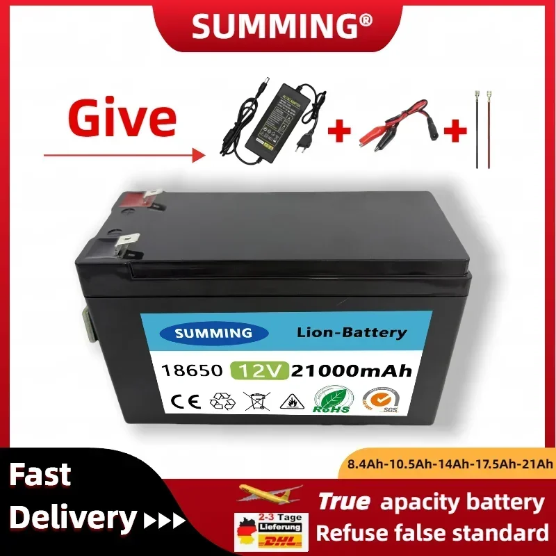 SUMMING 2025 new 12V21000mAh 3S6P/3S7P battery pack 18650 rechargeable lithium-ion battery + 12.6V - 3A charger