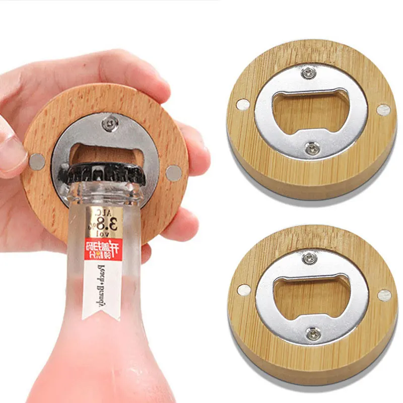 

30Pcs Wooden Round Shape Bottle Opener Coaster Fridge Magnet Decoration Beer Bottle Opener