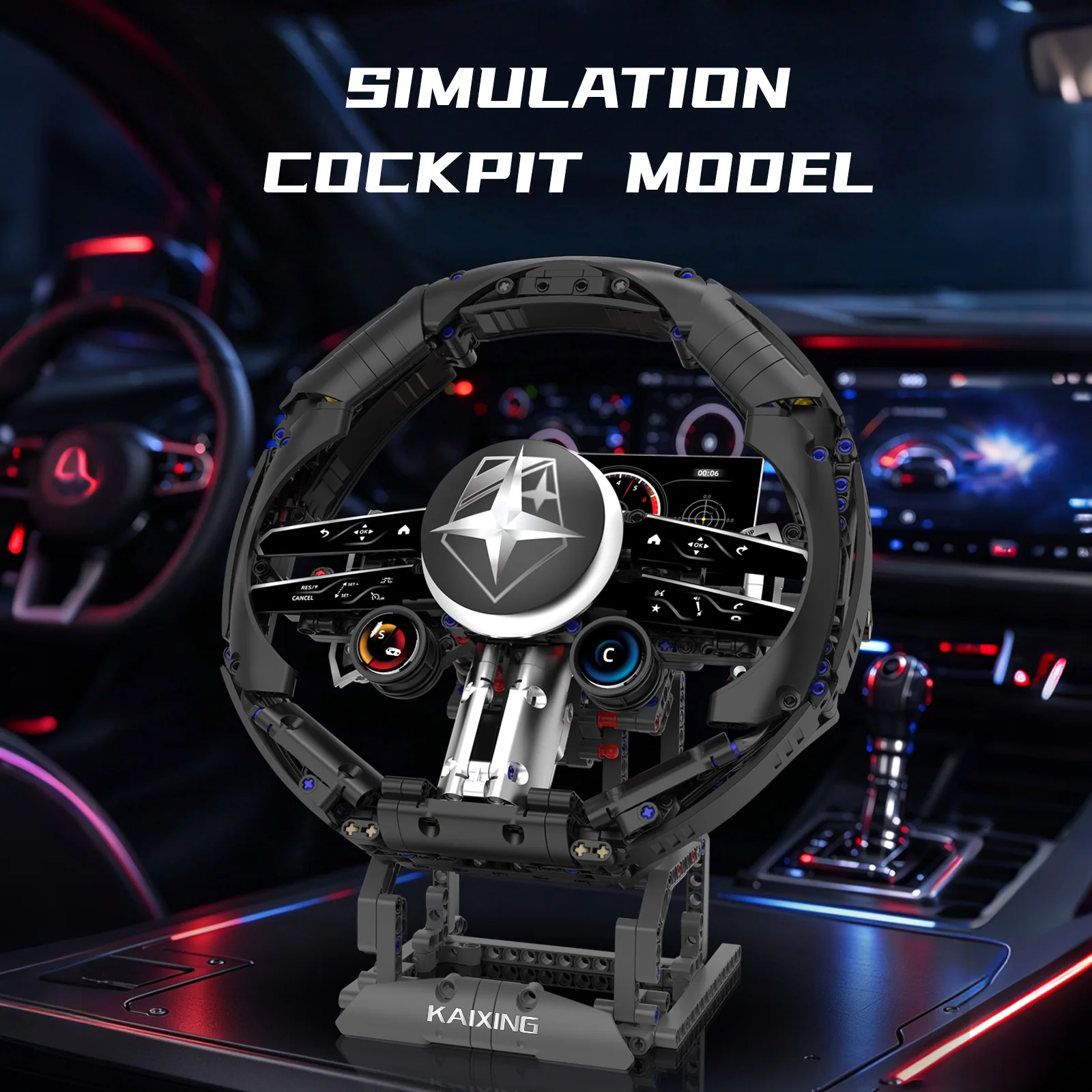 Dragonfly Steering Wheel Building Block Model, 360° Rotatable, Shift Paddles Linkage, DIY Assembly Bricks Toy, Age For 14+