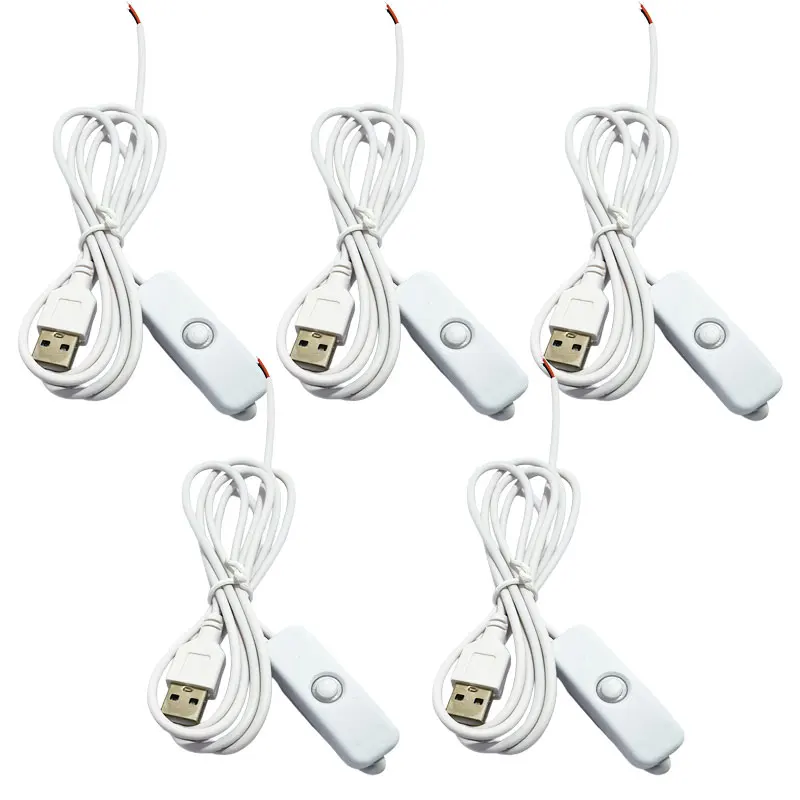 5/10PCS 5V Switch Power Supply Wire USB Male to 2 Core Connection Cable 501 Button ON OFF For LED Strip Lamp Bulb Light DIY