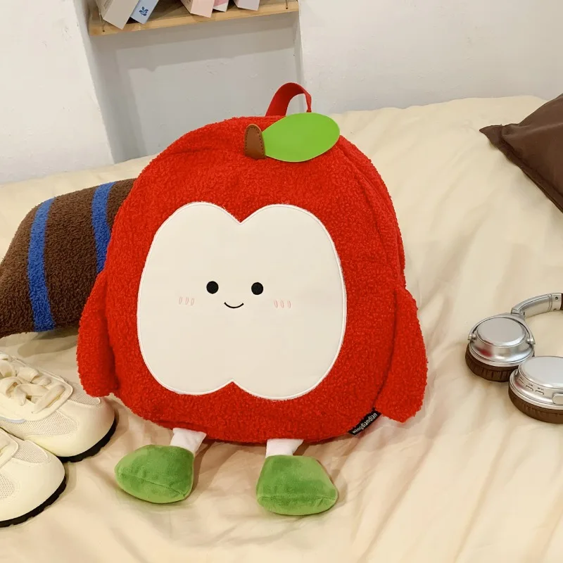 Flannel Apple Shape Large Capacity Backpacks Students Commuting Bag 2025 Fashion Bags for Women Cute Fashion Shoulder Bag
