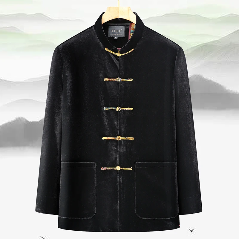 

Мужская вельветовая куртка с пуговицами в китайском стиле для среднего возраста, модная, дышащая верхняя одежда на весну, осень и зиму