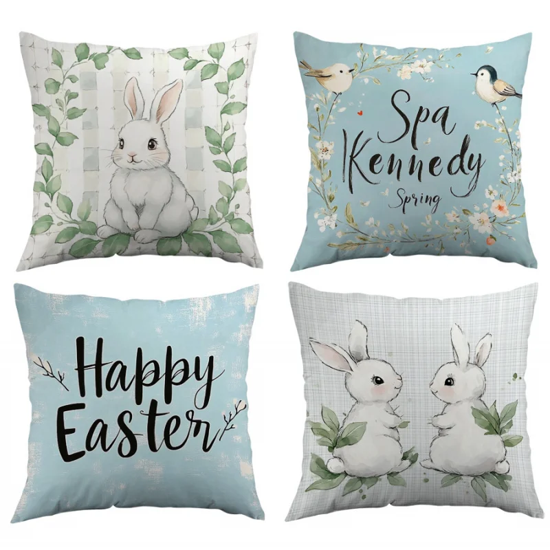 Easter Rabbit Bird Pillowcase Office Bedroom Sofa Customizable Throw Pillow with Insert High-Quality Decorative Cushion Cover