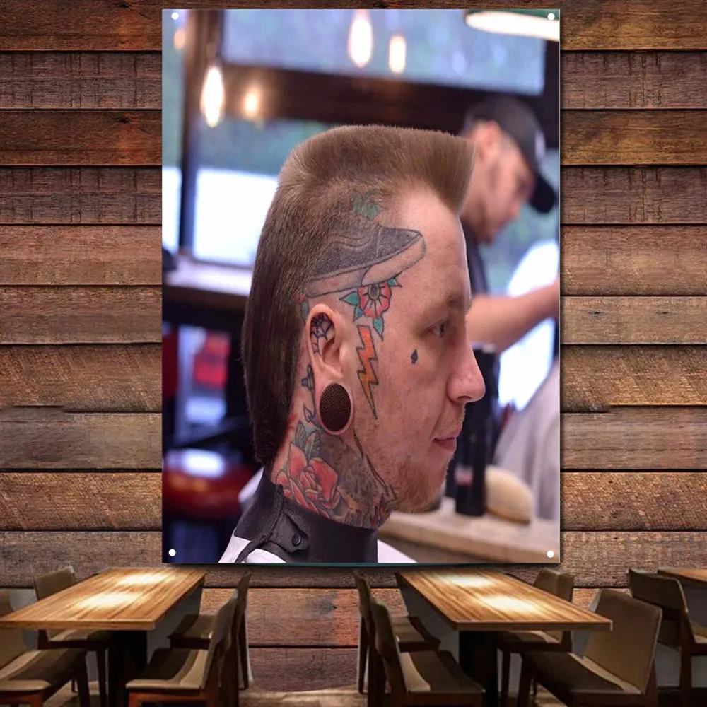

Flat top mullet haircut Flag Polyester Digital Printing Banner Hairstyling Poster for Barber Shop Wall Art Indoor Tapestry Decor
