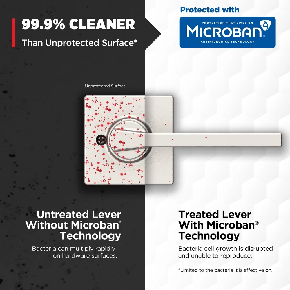 Quadratischer Türknopf mit halbdummiertem Hebel, Innentürbeschläge aus satiniertem Nickel, einfache Installation, antimikrobieller Schutz, umkehrbar