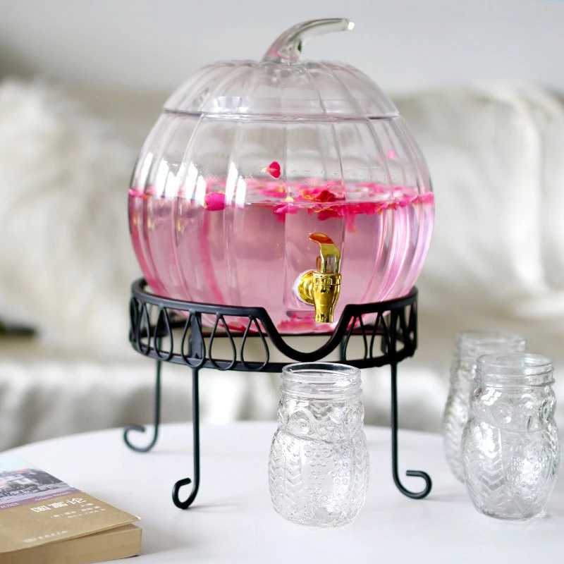 Pumpkin Bottle Juice Jar with Faucet Glass Cold Kettle Hotel Dessert Counter Self-service Large-capacity Fruit Tea Beverage