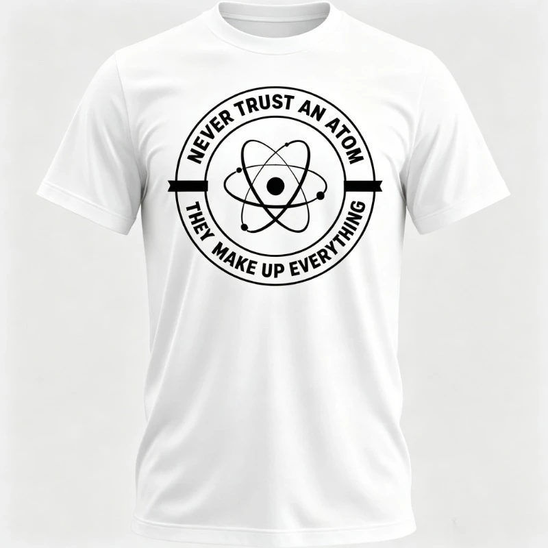 Funny Science Originality Printed T-Shirts Top Never Trust An Atom Shirt  for Men Nerdy Science Chemistry Space Astronomy Lover