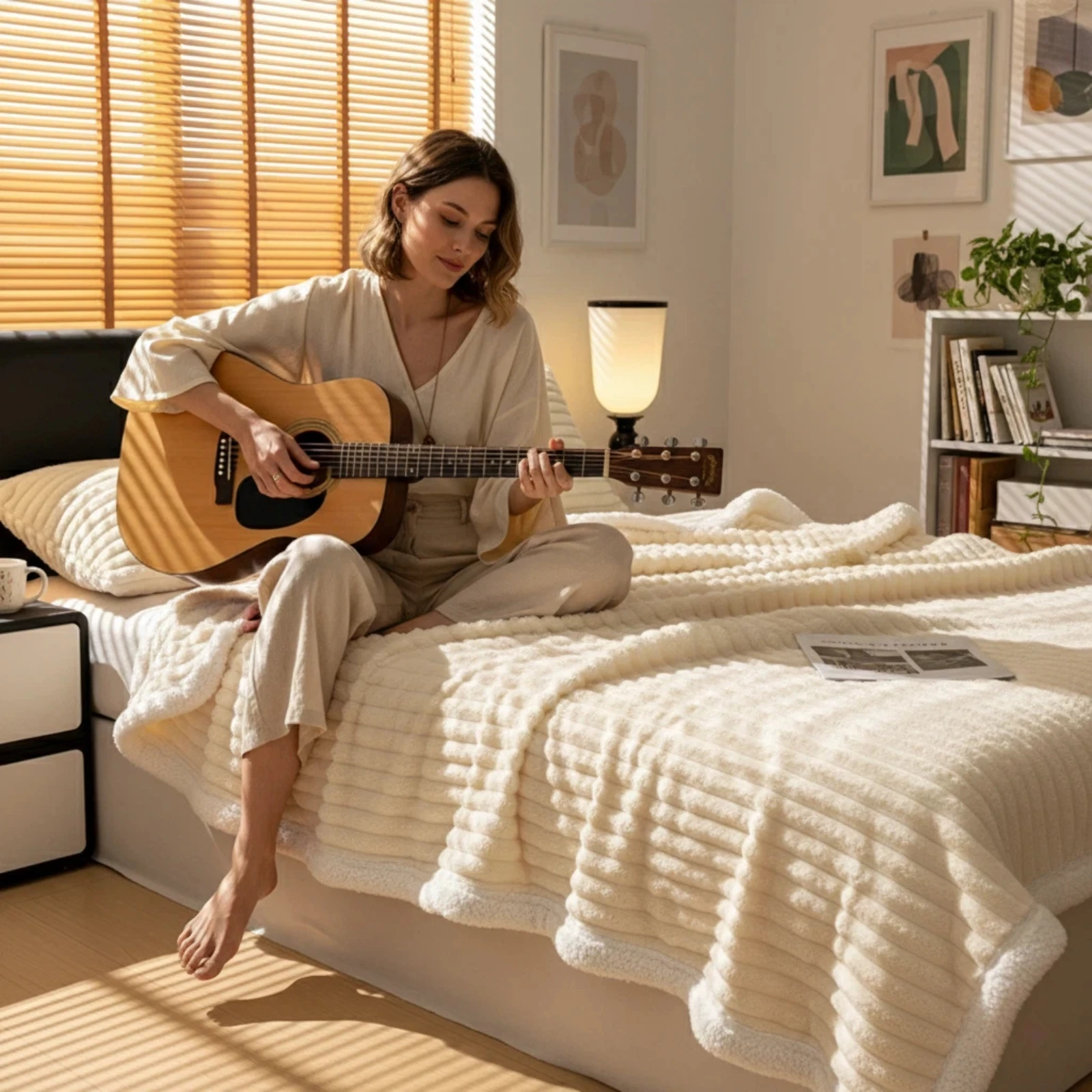 Double Sided Ribbed Fleece Blanket  Channel Stitch Textured Design  Ultra Thick Warm Cozy for Winter Bedding