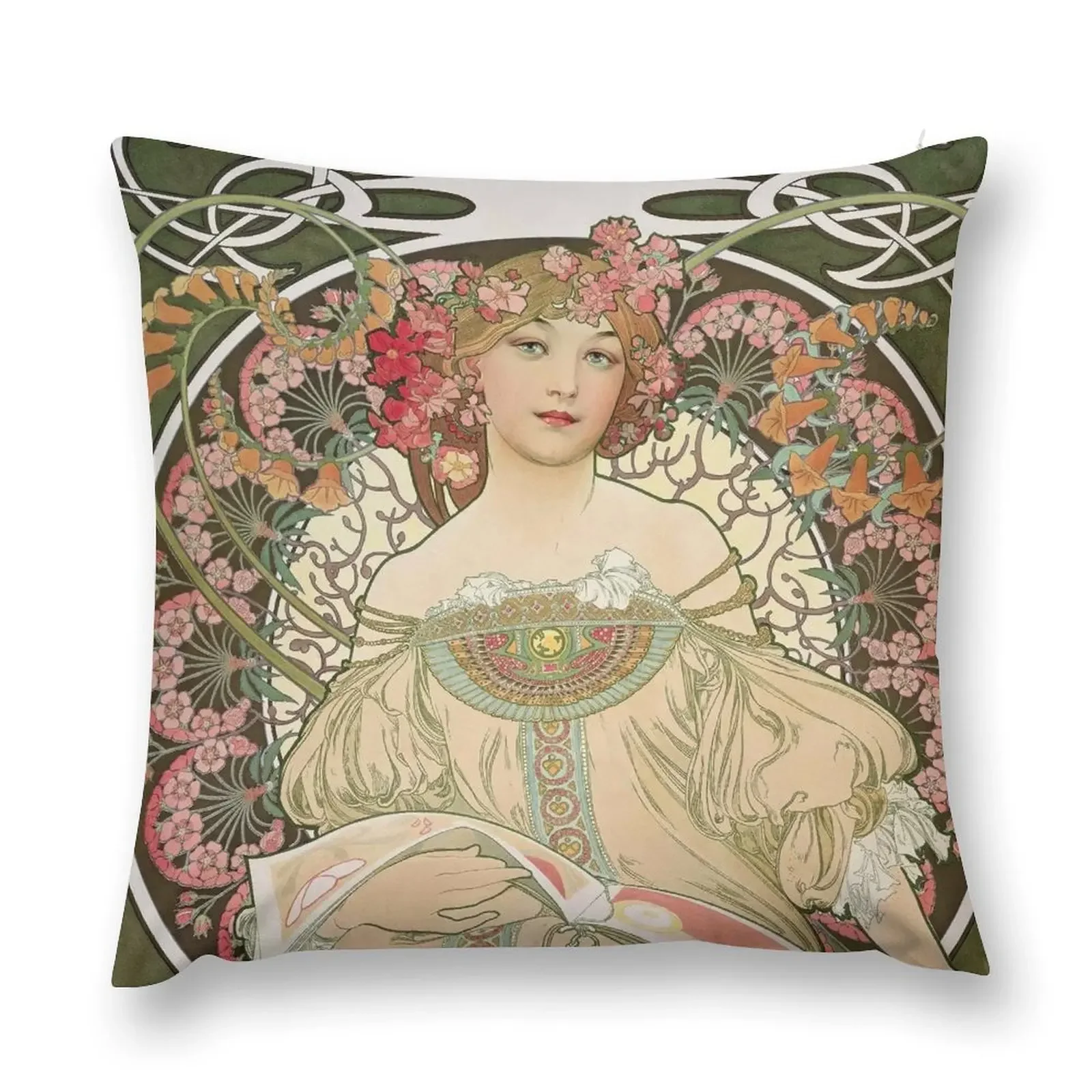 

Reverie - Alphonse Mucha - 1897 Throw Pillow Pillow Cases Decorative Pillow Cases ornamental pillows for living room