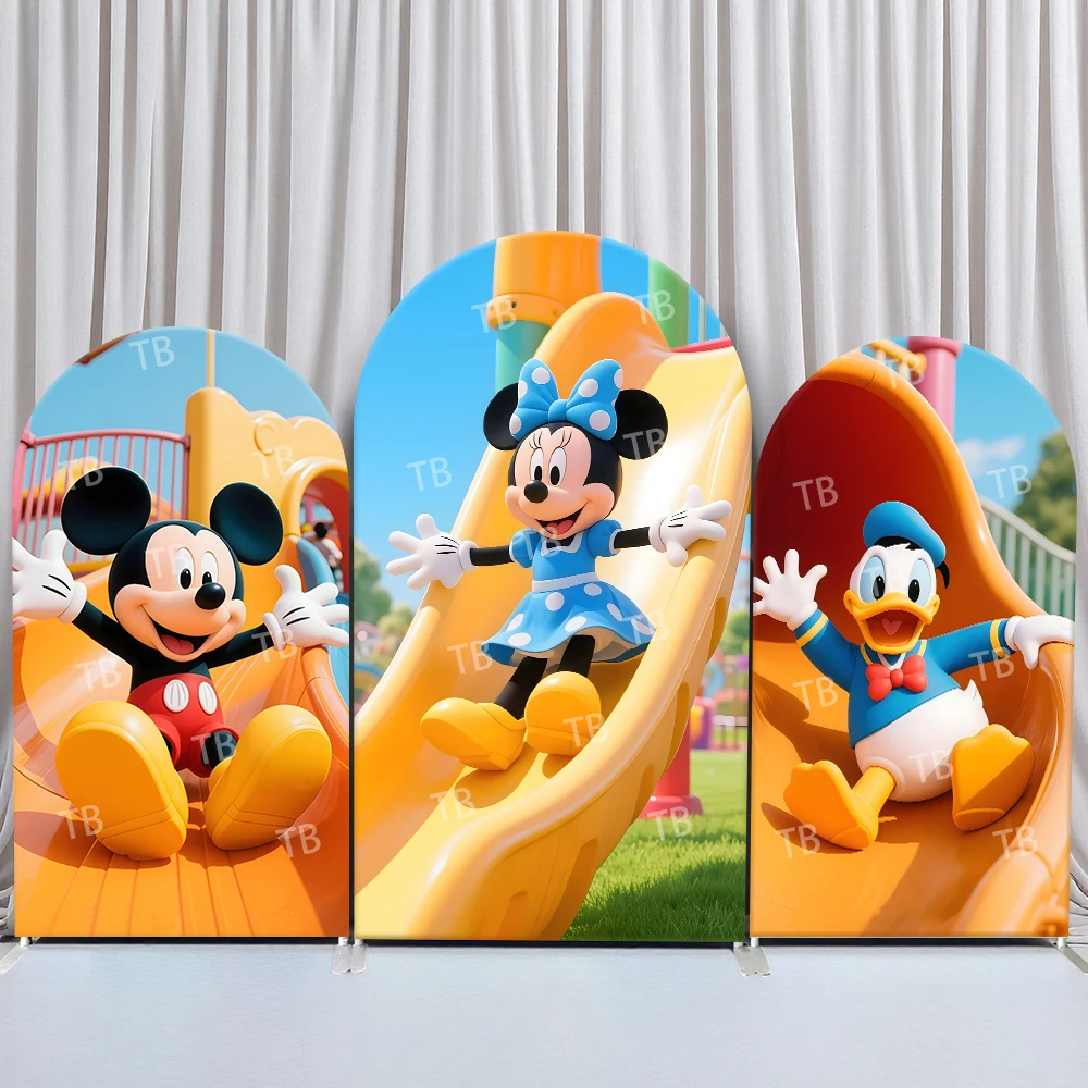 

Mickey Mouse and Friends Arch Backdrop Cover for Kids Birthday Party Baby Shower Decor Fabric Background Photography Wall Props