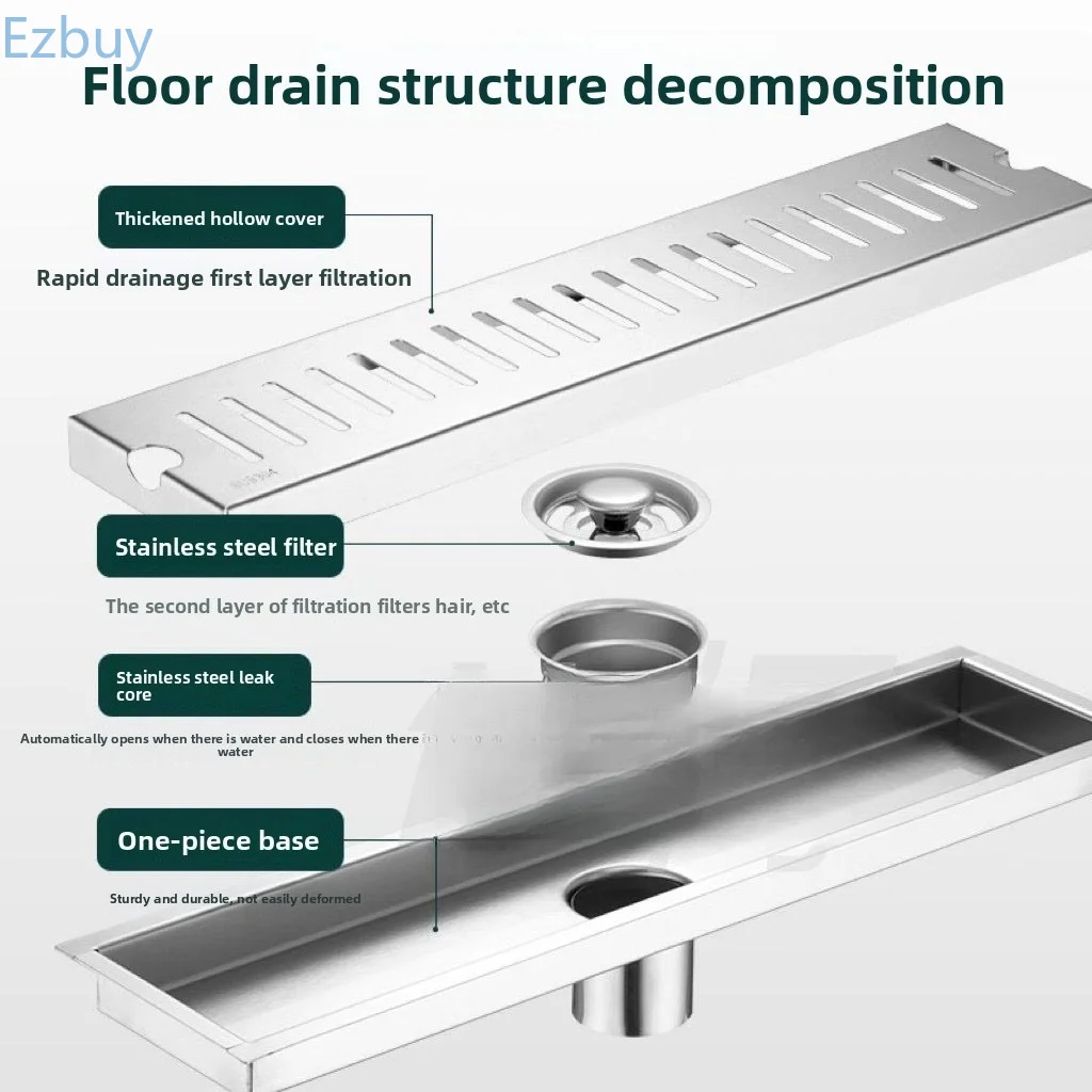 Bathroom Silver Shower Large-displacement Drainage Channel  Sus 304 Stainless Steel Displacement Deodorant Anti-rust Floor Drain