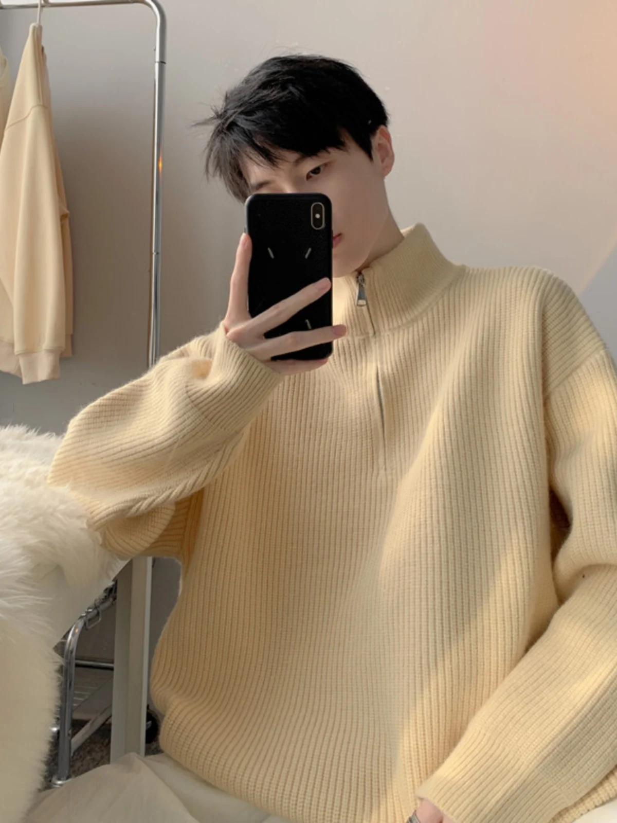 

Loose Men's Knitted Sweater f Zip High Collar Autumn Inner Wear Casual Long Sve Youth Active Sle Comfortable Fit