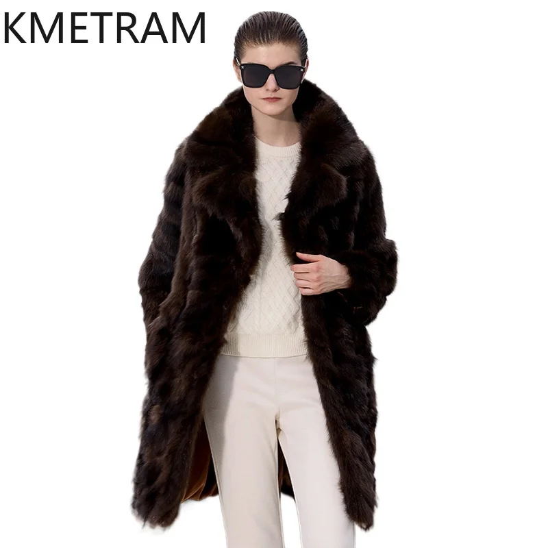 Kurtka z naturalnego futra sobola damska luksusowa średniej długości płaszcz z prawdziwego futra 2025 wysokiej jakości zimowe płaszcze odzież damska шуба женская