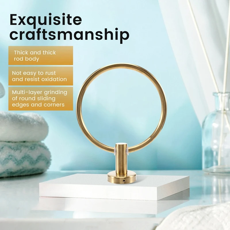 Aço inoxidável Wall-mounted Round Towel Ring Rack, Gold Towel Holder, Rack de banheiro, Acessórios de armazenamento de cozinha
