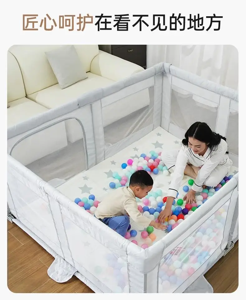 

47"X63" Portable Baby Fence Foldable Baby Playpen Playard with Mat 50pcs Ocean Balls 2 handles for Babies Toddlers Lightweight