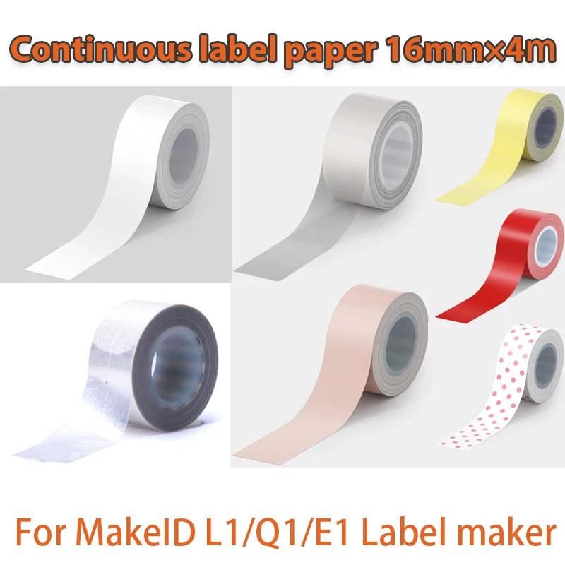 16mm×4m Continuous label paper for MakeID E1/L/Q1 Refills Standard Laminated Waterproof Anti-Oil Name Price Sticker